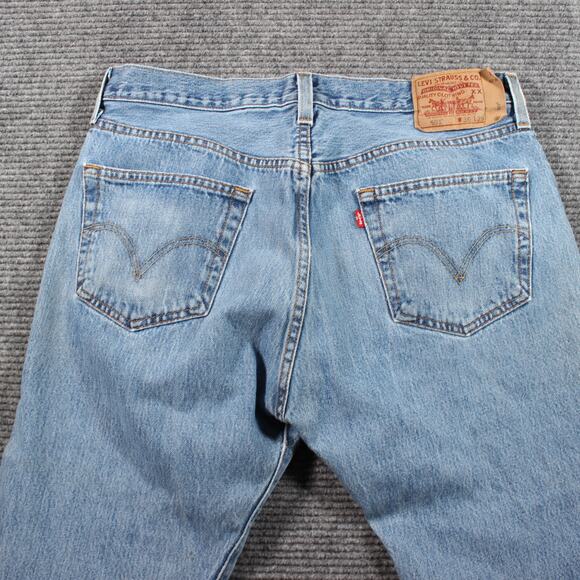 Levi’s 501 Jeans Mens 36x29 Light Blue Straight Button Fly Distressed Y2K - Picture 7 of 12